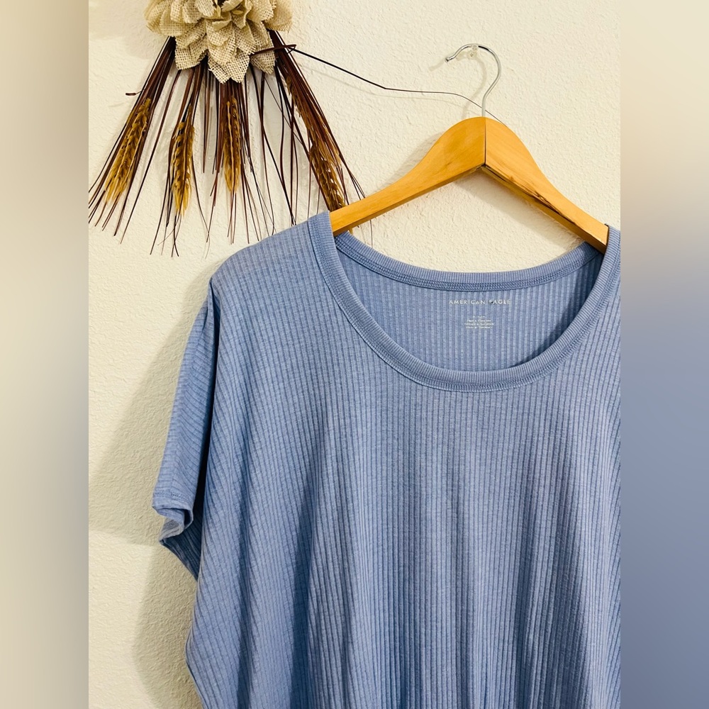 American Eagle Blue Oversized Ribbed Hi-Low Tunic Tee Size Medium - Picture 1 of 7